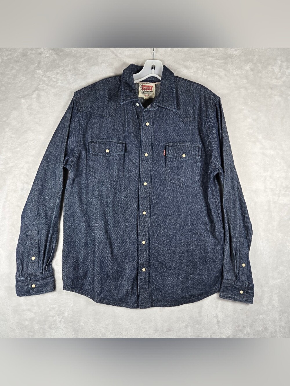 Levis Western Denim Long Sleeve Shirt Mens Size Medium Pearl Snap Shirt Cowboy